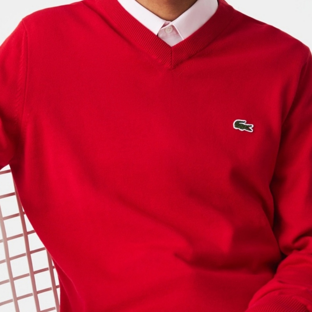 Lacoste Men's Red V-Neck Sweater